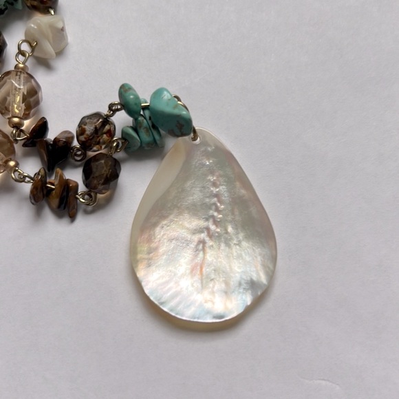 🐚Genuine Shell Turquoise Chip Glass Bead Gold Tone Necklace by Cookie Lee - Picture 6 of 6